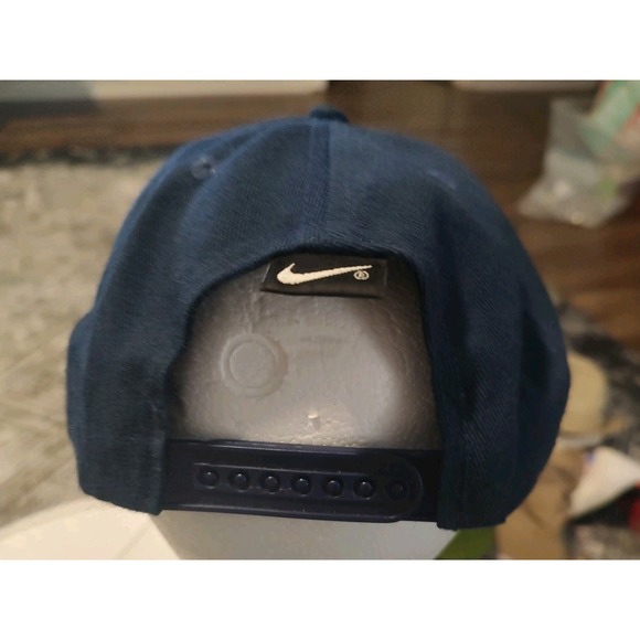 Vintage 90s Nike Spell Out Embroidered Swoosh SnapBack Hat Blue Yellow - Picture 5 of 13